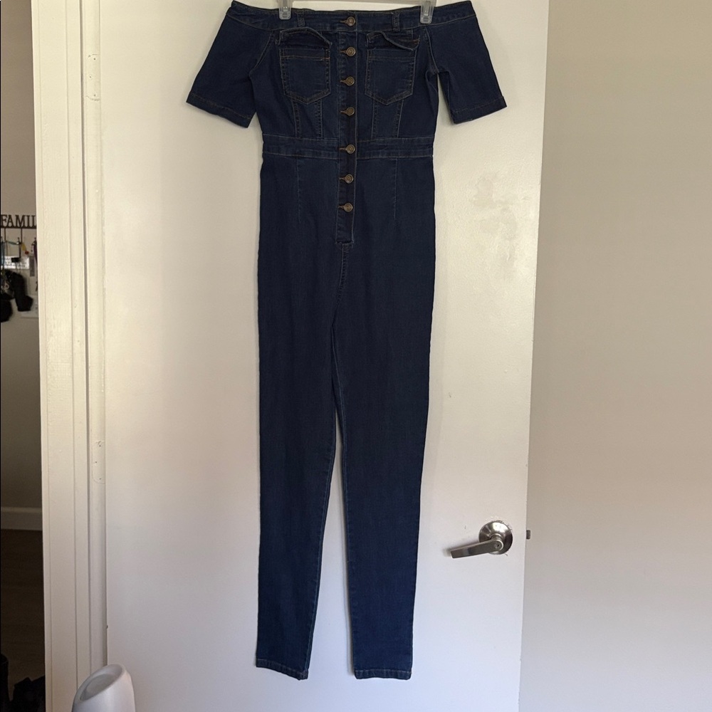 Off-Shoulder Denim Jumpsuit